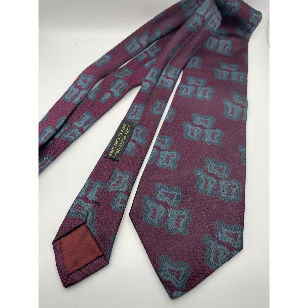 Giorgio Armani Cravatte Silk Tie Maroon Blue Geometric Honeycomb Made in Italy